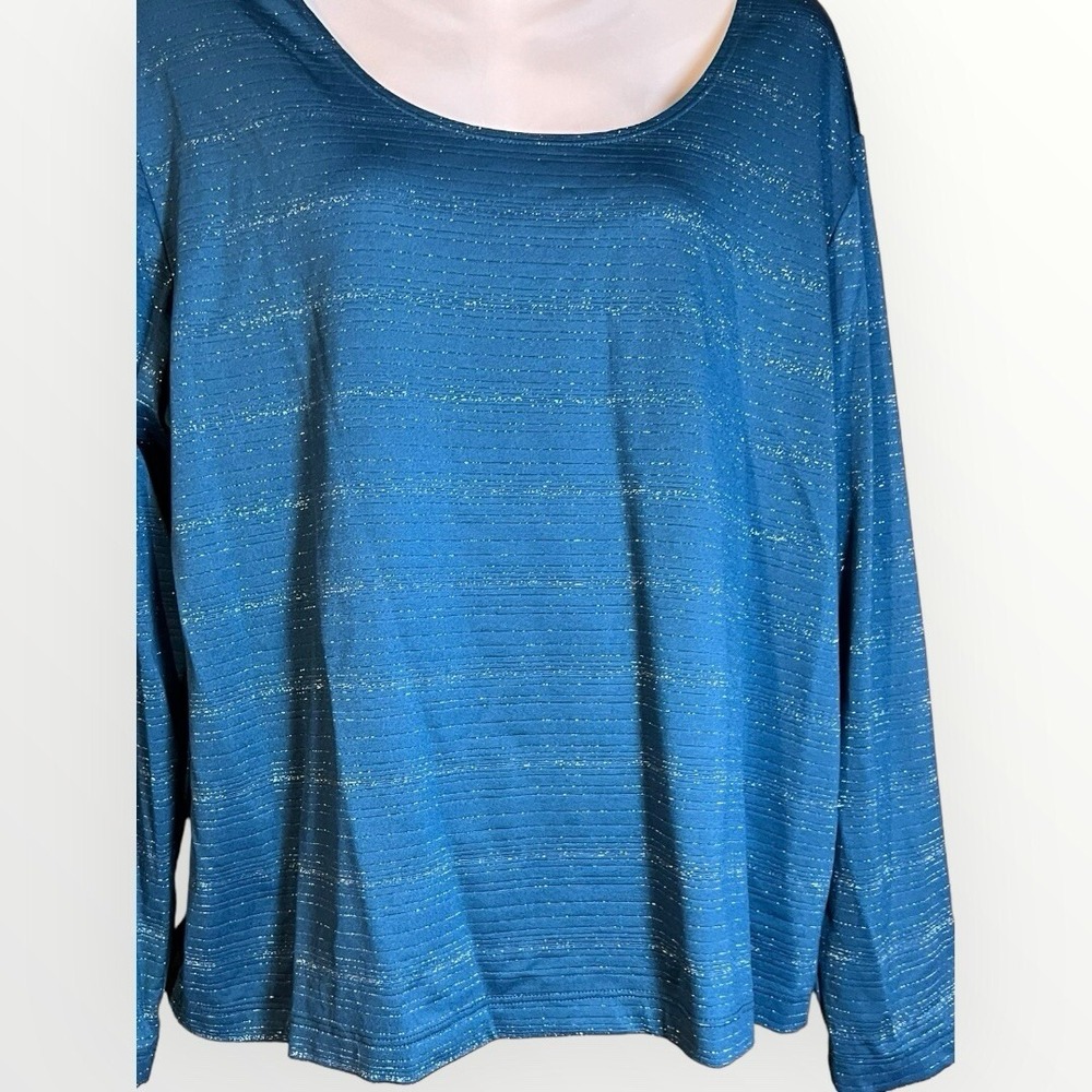 Chicos Sparkle top Teal Blue knit metallic stripes Sz 3 Or XL Pullover Sparkle - Picture 4 of 11